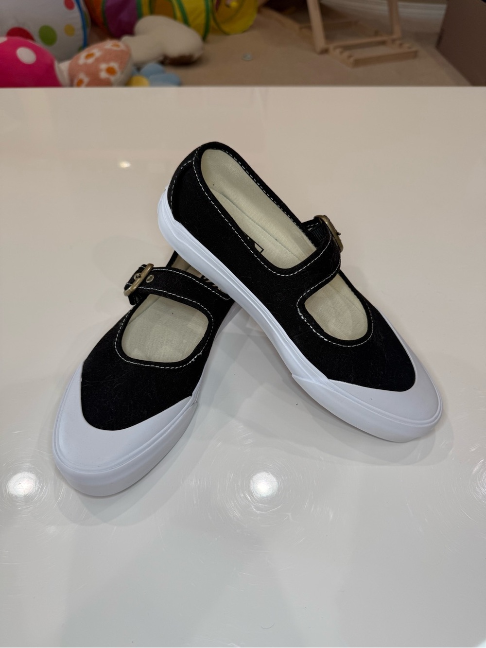 Vans Black Mary Jane Canvas Flats with White Sole